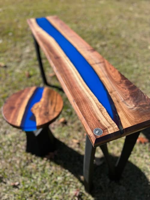 Black Walnut & Blue Epoxy River Side Table | Tables by Pelican State Woodworks