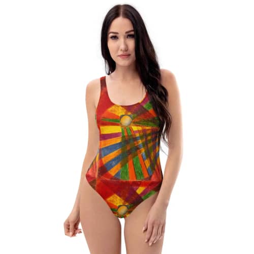 One Piece Swimsuit - Solar Burst - Geometric Colourful Art | Work by Eman's Gallery