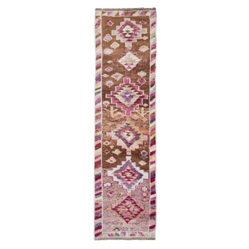 Mid 20th Century Faded Vintage Herki Runner 2'8" X 9'5" | Area Rug in Rugs by Vintage Pillows Store. Item composed of cotton