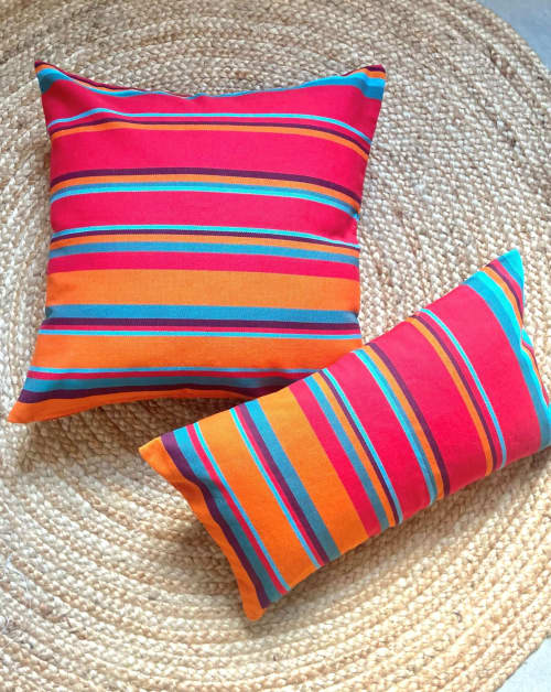 Eclectic Red & Orange Striped Pillow | TANGERINE | Cushion in Pillows by Limbo Imports Hammocks. Item made of cotton