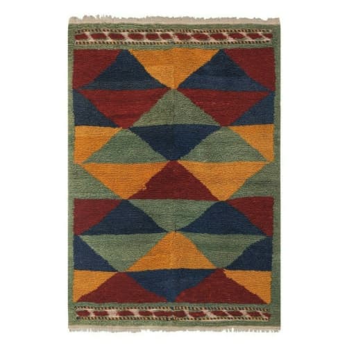 Vintage Colorful Organic Wool Mohair Tulu Rug 3'5'' x 4'9'' | Area Rug in Rugs by Vintage Pillows Store. Item composed of wool and fiber