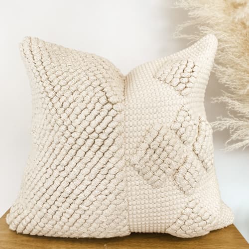 Handwoven ivory boho pillow cover | Pillows by Willona and Loom. Item made of cotton