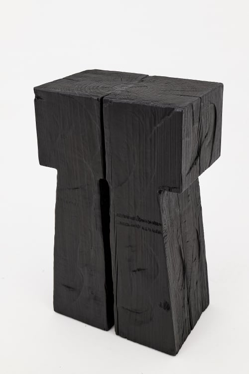 Sculptural Charred Wood Side Table in Solid Wood | Tables by Logniture