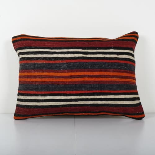Handmade Organic Striped Lumbar Pillow Cover, Ethnic Chair D | Cushion in Pillows by Vintage Pillows Store