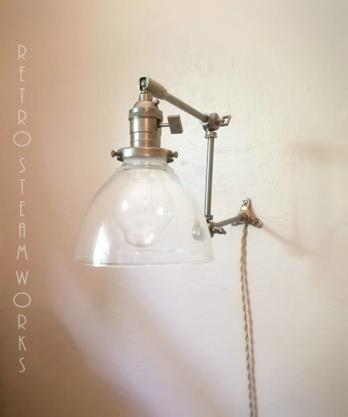 Kitchen Shelves Adjustable Wall Light - Industrial Sconce | Sconces by Retro Steam Works. Item made of metal with glass works with industrial style