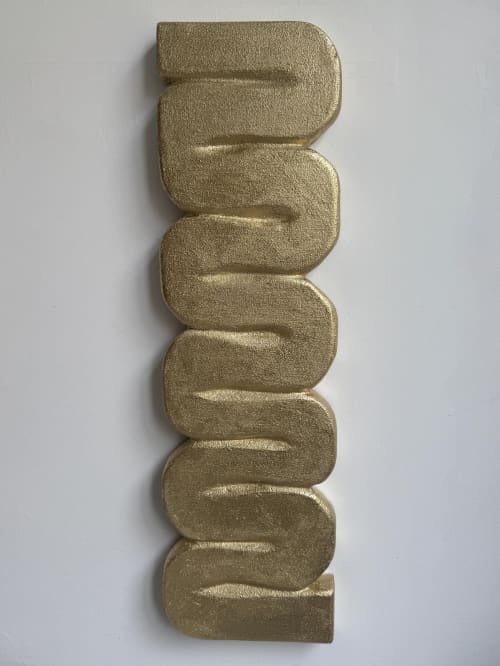 Modern 3D Textured Wall Art – Sandy Golden Sculptural Plaster Painting – Metallic Handmade Home Decor – Unique Housewarming Gift | Wall Sculpture in Wall Hangings by Vaiva Art Atelier