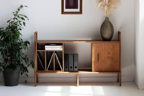 Media Console / Credenza / Wide Sideboard/ Storage | Storage by Plywood Project. Item made of oak wood works with minimalism & mid century modern style