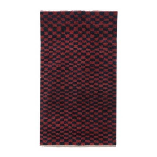Checkered Turkish Tulu Rug - Wool Karapinar Shaggy Carpet | Area Rug in Rugs by Vintage Pillows Store