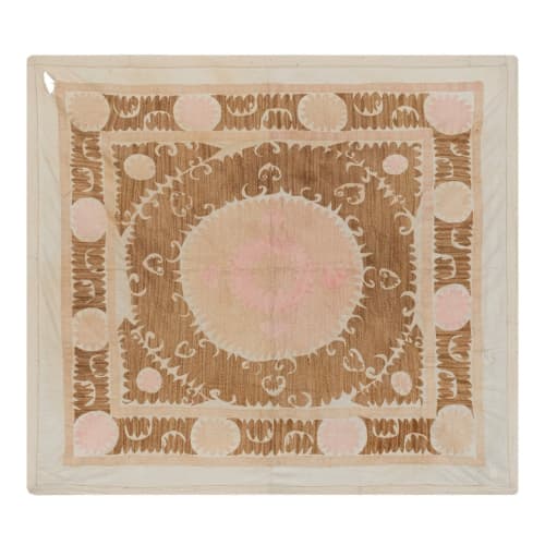 Hand Embroidered Suzani Quilt - Muted Color Uzbek Table Clot | Tablecloth in Linens & Bedding by Vintage Pillows Store