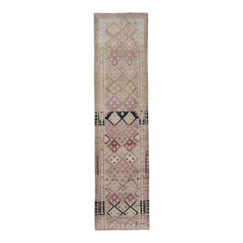 Mid- 20th Century Kurdish Runner with Traditional Medallion | Runner Rug in Rugs by Vintage Pillows Store. Item made of cotton with fiber