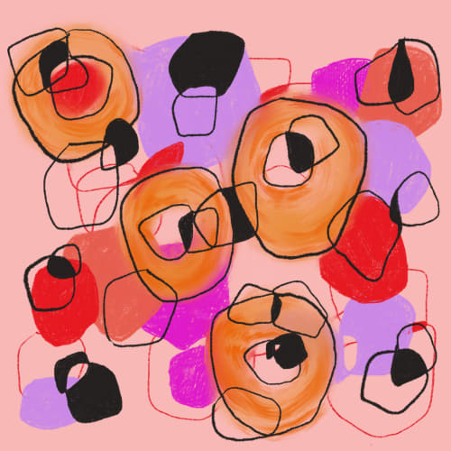 Maroon Mid Century #3 | Prints in Paintings by Carolyn McGlennon. Item composed of paper in contemporary or eclectic & maximalism style