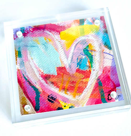 Acrylic Block Heart Painting: Loud Love (No. 3 of 10) | Mixed Media in Paintings by carrie song