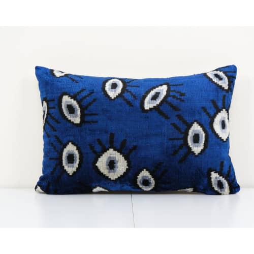 Ikat Eye Blue Pillow Pillow Cover | Sham in Linens & Bedding by Vintage Pillows Store. Item made of cotton with fiber