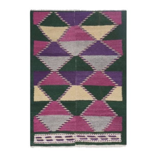 Checkered Turkish Tulu Rug 3'5'' X 4'10'' | Area Rug in Rugs by Vintage Pillows Store