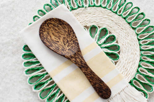 Handwoven Seagrass Placemat | Trivet | Green | Tableware by NEEPA HUT. Item composed of fiber