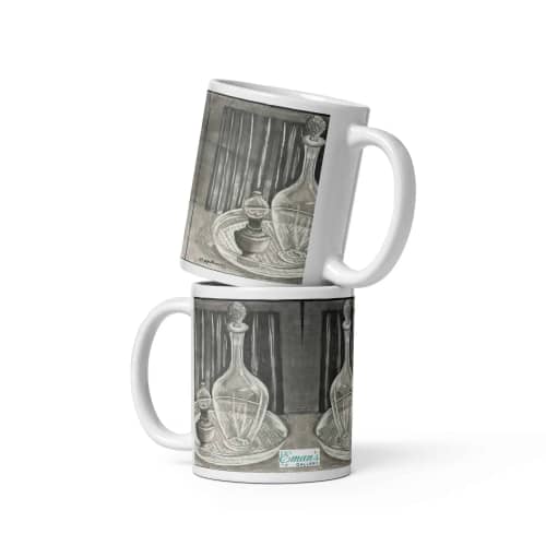 Coffee Mug - Crystal Memory - Still Life Monochrome Drawing | Work by Eman's Gallery