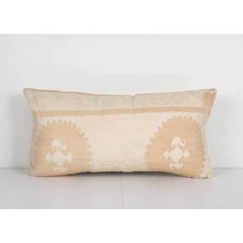 Vintage Long Beige Suzani Pillow Cover, Tribal Long Samarkan | Cushion in Pillows by Vintage Pillows Store