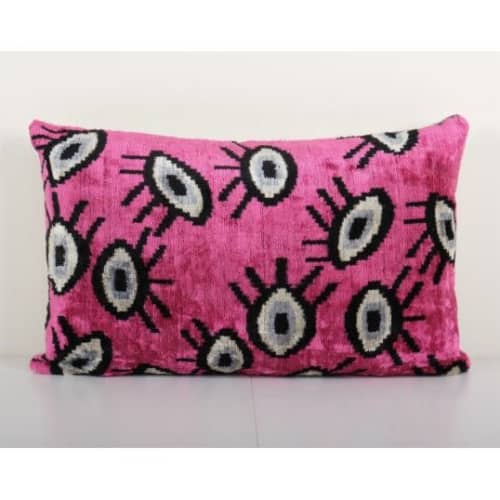 Silk Ikat Eye Pink Pillow Cover | Sham in Linens & Bedding by Vintage Pillows Store. Item composed of cotton