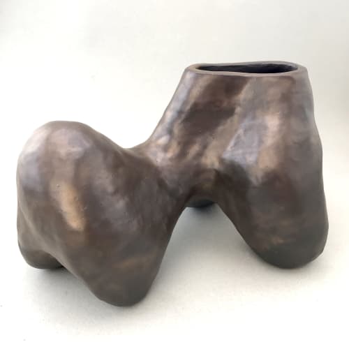Reclining Vessel, Black Ceramic With Bronze Glaze | Vase in Vases & Vessels by Kelly Witmer. Item made of stone