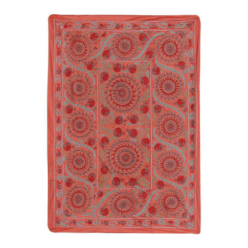 Suzani Silk Suzani With Pomegranates, Red Suzani Wall Hangin | Tablecloth in Linens & Bedding by Vintage Pillows Store