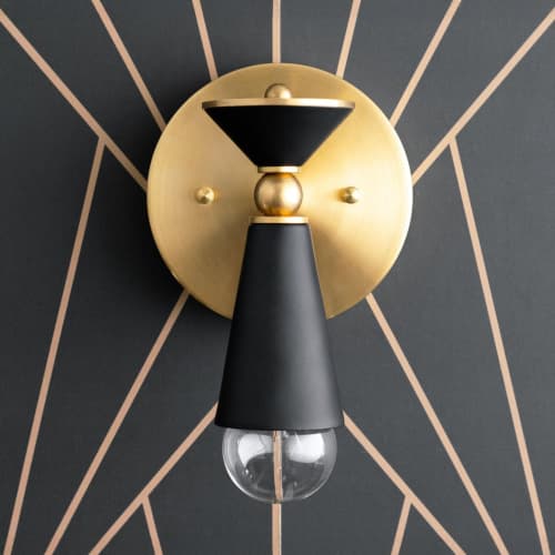 Art Deco Sonce - Black and Brass Sconce - Model No. 8393 | Sconces by Peared Creation. Item made of brass