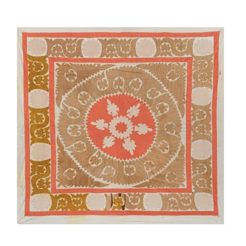 Hand Embroidered Suzani Quilt - Muted Color Pastel Uzbek Tab | Table Runner in Linens & Bedding by Vintage Pillows Store