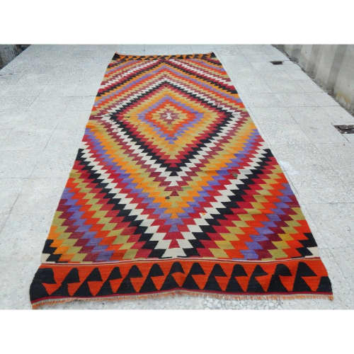 4.1x10.7FT Vintage Handmade Wide Multi Colored Entryway | Runner Rug in Rugs by Vintage Pillows Store. Item made of cotton