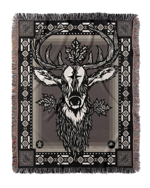 Essence - Cervidae Deer Jacquard Woven Blanket | Linens & Bedding by Sean Martorana. Item composed of cotton