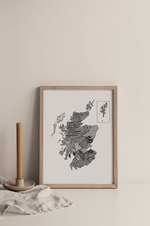 Scotland Print, Map Art Print, Black and White Illustration | Prints by Carissa Tanton. Item composed of paper