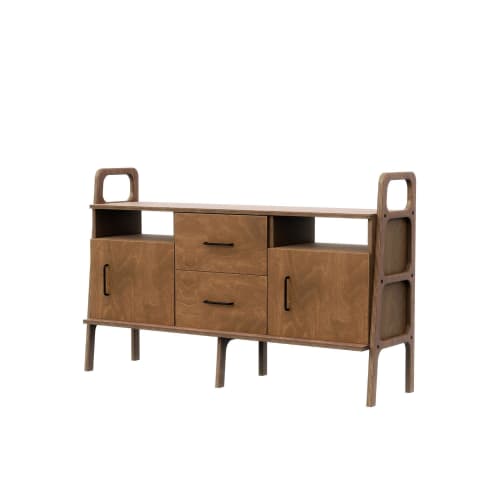 Scandinavian media cabinet, Mid-century modern credenza | Media Console in Storage by Plywood Project. Item composed of birch wood in minimalism or mid century modern style