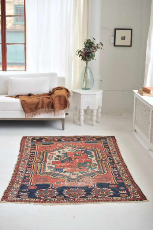 FOLKLORE Antique Rug | Wonderful Landscape Depiction Village | Small Rug in Rugs by The Loom House. Item composed of wool and fiber