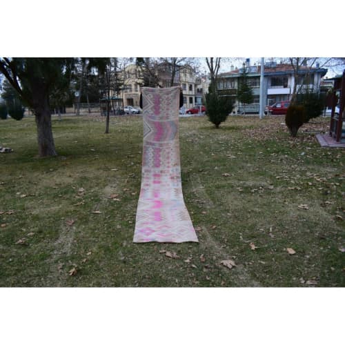 Mid Century Geometrical Turkish Handwoven Kilim Runner | Runner Rug in Rugs by Vintage Pillows Store. Item made of wool & fiber