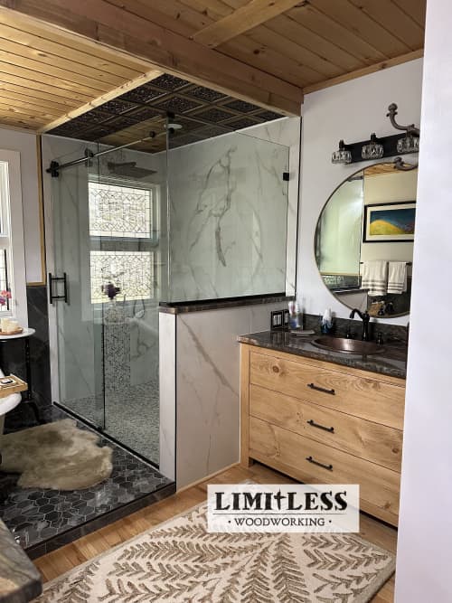 Model #1053 - Custom Single Sink Vanity | Countertop in Furniture by Limitless Woodworking. Item made of maple wood works with mid century modern & contemporary style