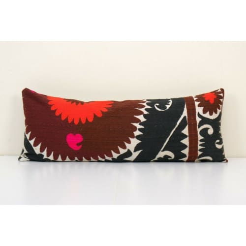 12" x 32"  Turkish Suzani Cushion Cover, Faded Suzani Pillow | Pillows by Vintage Pillows Store. Item made of fabric