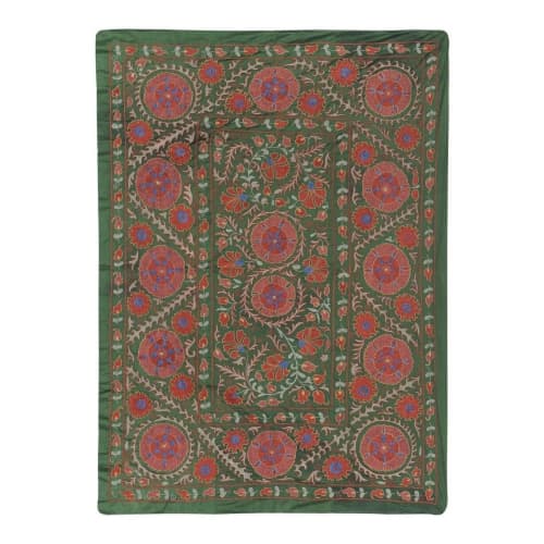 Green Tribal Suzani Wall Hanging Decor, Suzani Silk Suzani | Tapestry in Wall Hangings by Vintage Pillows Store. Item composed of cotton & fiber