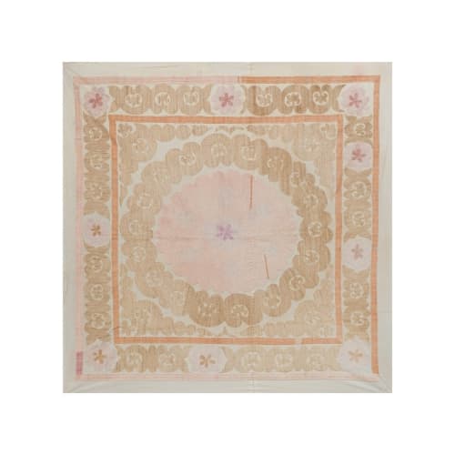 Vintage Suzani Bedspread with Pastel Colors, Old Embroidery | Tablecloth in Linens & Bedding by Vintage Pillows Store