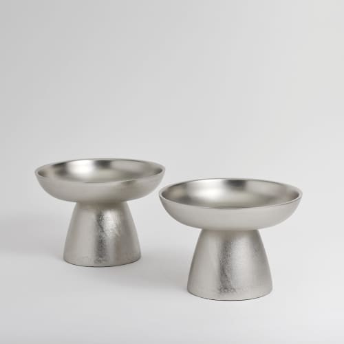 Nickel Small Pedestals Set of 2 | Decorative Tray in Decorative Objects by The Collective