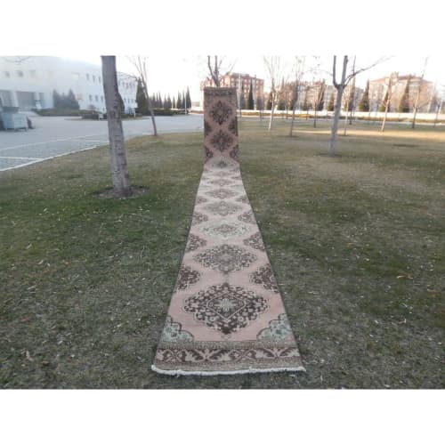 Oversized Vintage Turkish Oushak Extra Long Runner | Runner Rug in Rugs by Vintage Pillows Store. Item composed of cotton