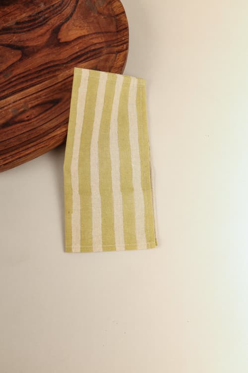 Oh! Stripes (Lime) Block Print Napkins, Set of 4 | Linens & Bedding by Ninéh