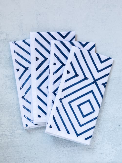 Dinner Napkins (Set of 4) - Diamond, Navy | Linens & Bedding by Mended. Item made of cotton