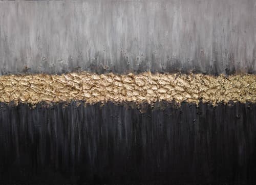 Abstract gold gray black painting large gold textured wall | Oil And Acrylic Painting in Paintings by Berez Art. Item made of canvas compatible with modern style