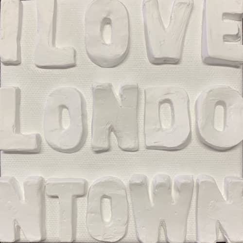 I Love London Town 5"x5" | Mixed Media in Paintings by Emeline Tate. Item composed of canvas and synthetic