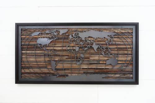 World Map #1 | Wall Sculpture in Wall Hangings by Craig Forget. Item made of wood with steel works with mid century modern & contemporary style
