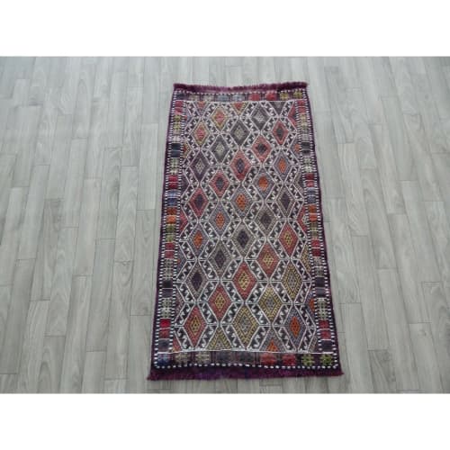 Vintage Embroidery Turkish Cicim Kilim Rug - Small Rug Mat | Rugs by Vintage Pillows Store. Item composed of cotton and fiber