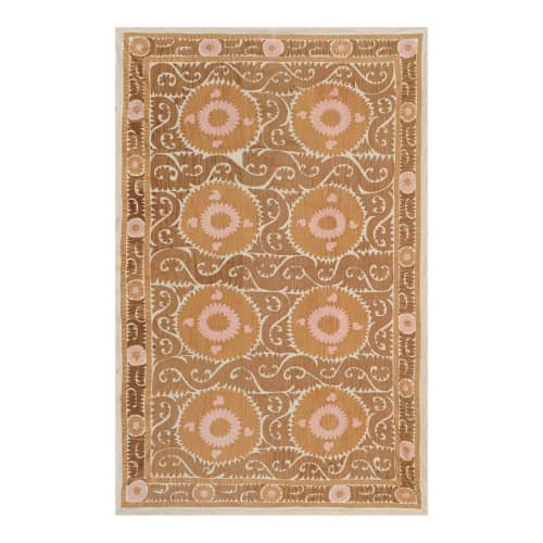 Vintage Asian Suzani Textile - Samarkand Faded Camel Bedspre | Tablecloth in Linens & Bedding by Vintage Pillows Store