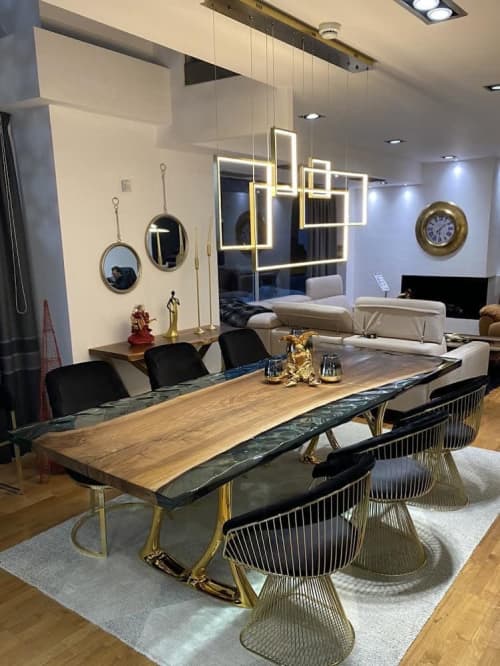 Epoxy Resin Table - Custom Resin Table - Epoxy Table Top | Dining Table in Tables by Tinella Collection. Item composed of walnut and synthetic in contemporary or country & farmhouse style