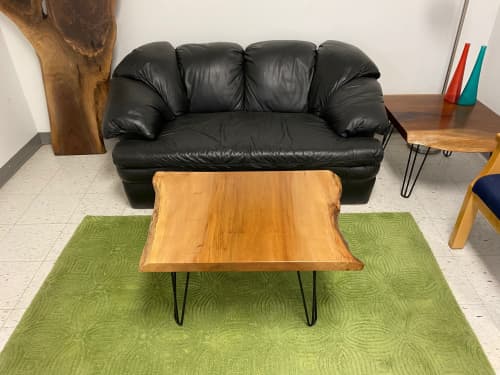 Sycamore Live Edge Coffee Table with Steel Hairpin Legs | Tables by Carlberg Design. Item made of wood works with minimalism style