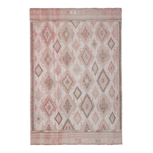 Vintage  Hand embroidered  Diamond Pattern Soft Warm Colors | Area Rug in Rugs by Vintage Pillows Store. Item made of wool & fiber