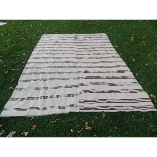 Vintage Striped Turkish Hemp Kilim Rug * Dining Room Carpet | Area Rug in Rugs by Vintage Pillows Store. Item composed of cotton