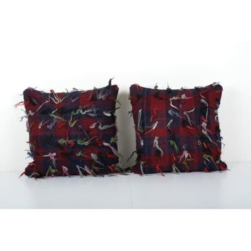 Vintage Handwoven Multi Color Turkish Flokati Shagy Pillow C | Cushion in Pillows by Vintage Pillows Store